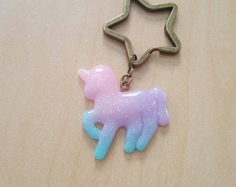 Cotton candy unicorn keychain cute keychains glitter unicorn party birthday gifts pink blue purple kawaii star key ring best friend gifts