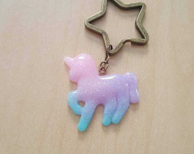 Cotton candy unicorn keychain cute keychains glitter unicorn party birthday gifts pink blue purple kawaii star key ring best friend gifts