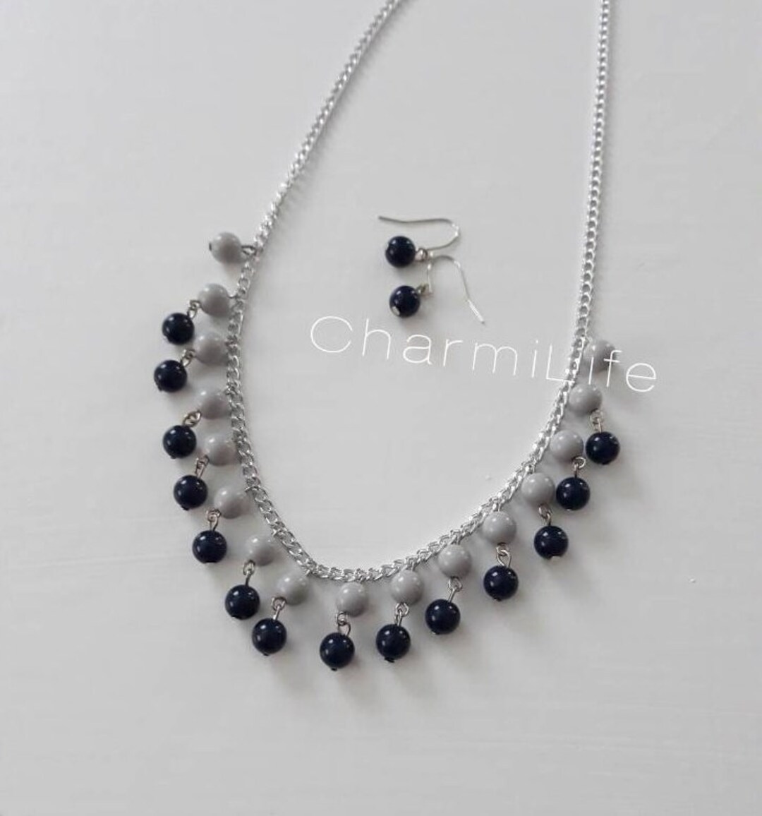 Ombre Necklace Grey Necklace Navy Blue Necklace Statement Necklace ...