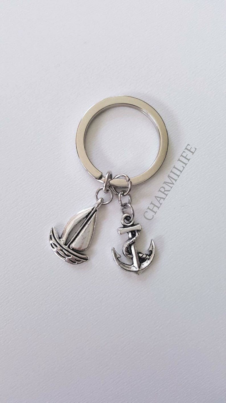 Silver Sailboat Keychain sailor anchor cute keychain beach Etsy