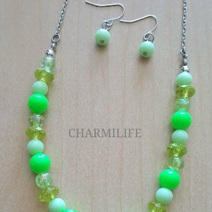 30&quot; Long Green necklace, statement necklace, neon lime green, everyday layering necklaces, long boho necklace, mint necklace, Fall Rustic