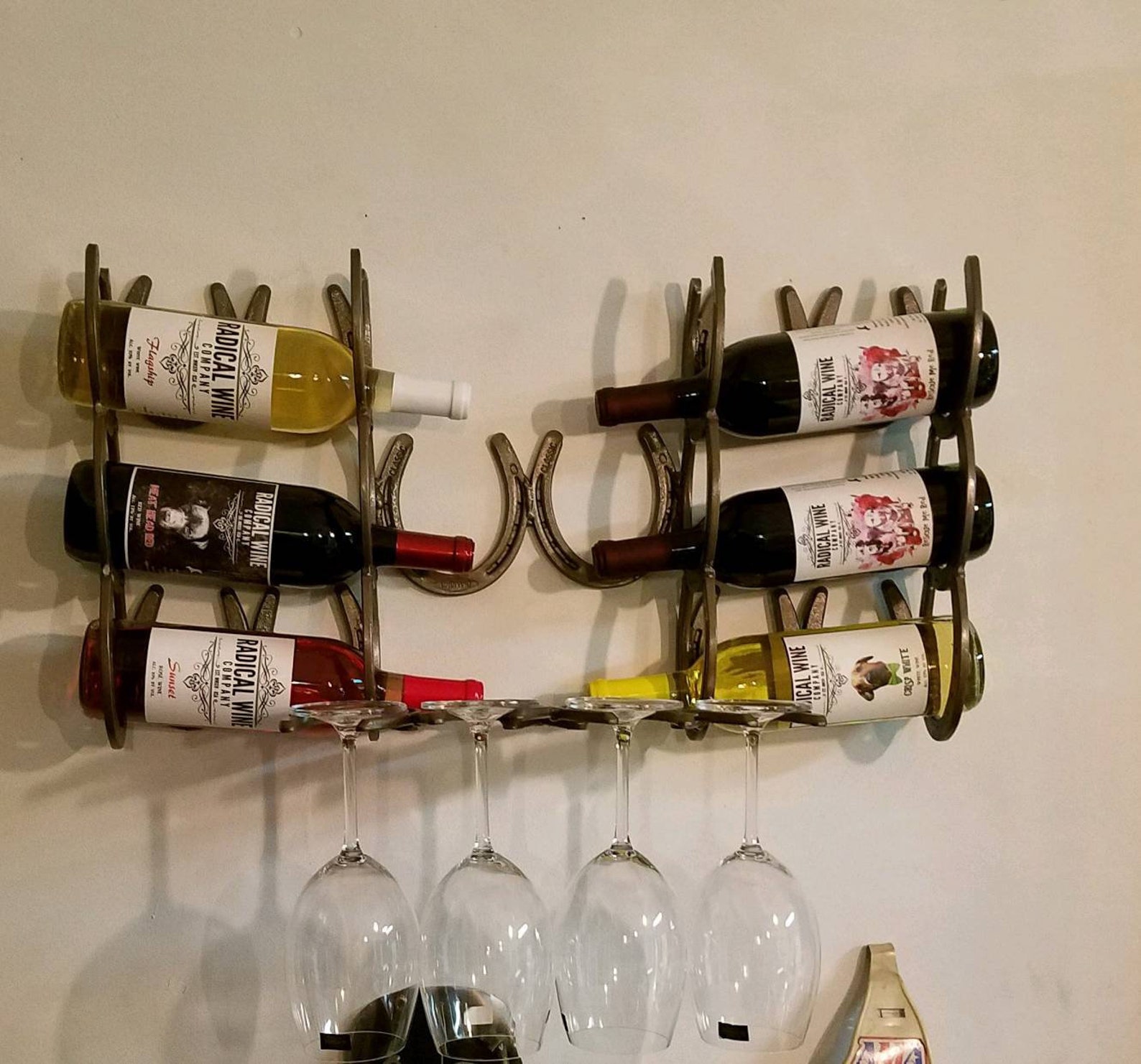 6 Bottle Wine Rack With Four Wine Glass Holders Etsy