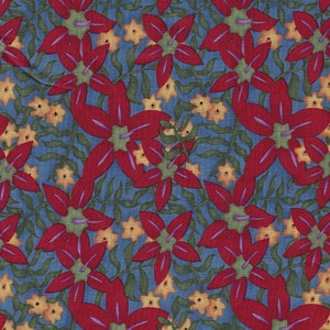 Fabric, Red, Yellow & Green Floral on Blue by Debbie Mumm for SSI, by the yard