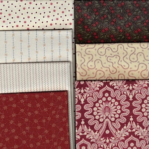 Fabric, Fat Quarter Pack of 7, Reproductions in Red, Cream & Brown