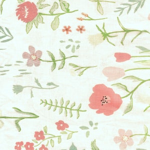 Fabric, Sommer by sarahjane for Michael Miller. Flowers on White in Blue and Pink, by the HALF yard