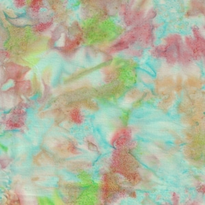 Island Batik Fabric, Light Blue, Lime Green, Salmon, Orange-Yellow, by the HALF yard