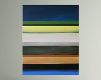 Zen-scape, geometric, abstract, landscape, original, oil painting, bold colors, horizons, stripes