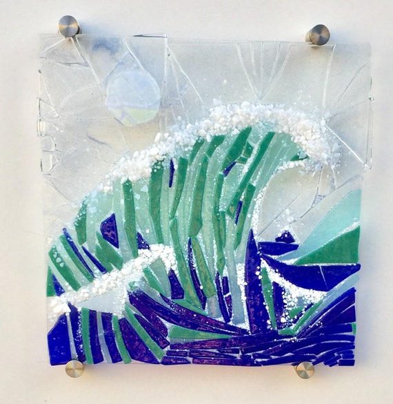 Wall Art Fractured Wave Fused Glass Panel - Fused Glass Artwork Wall Wall Art Fractured Wave Fused Glass Panel - Fused Glass Artwork Wall
