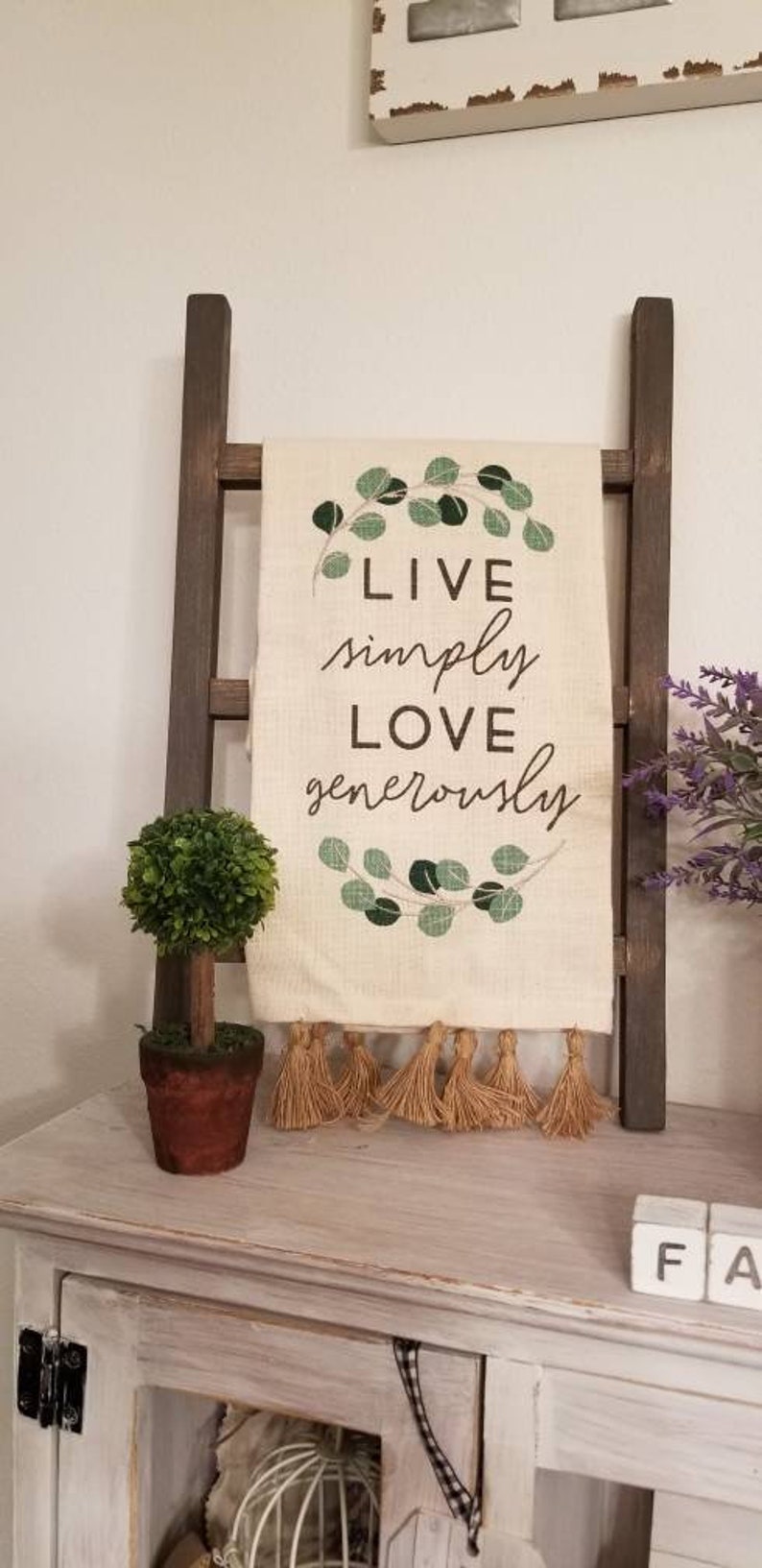 Kitchen counter tea towel ladder. Available in a variety of Etsy