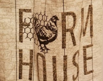 Farmhouse chicken kitchen towel with crocheted top, hanging kitchen towel, chicken towel