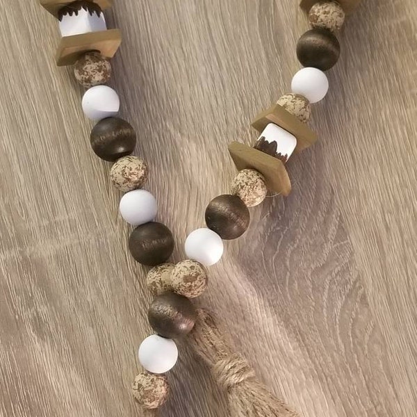 Smores wood bead garland. Wood bead garland, hand painted beads, Making smore memories wood tag and twine tassel