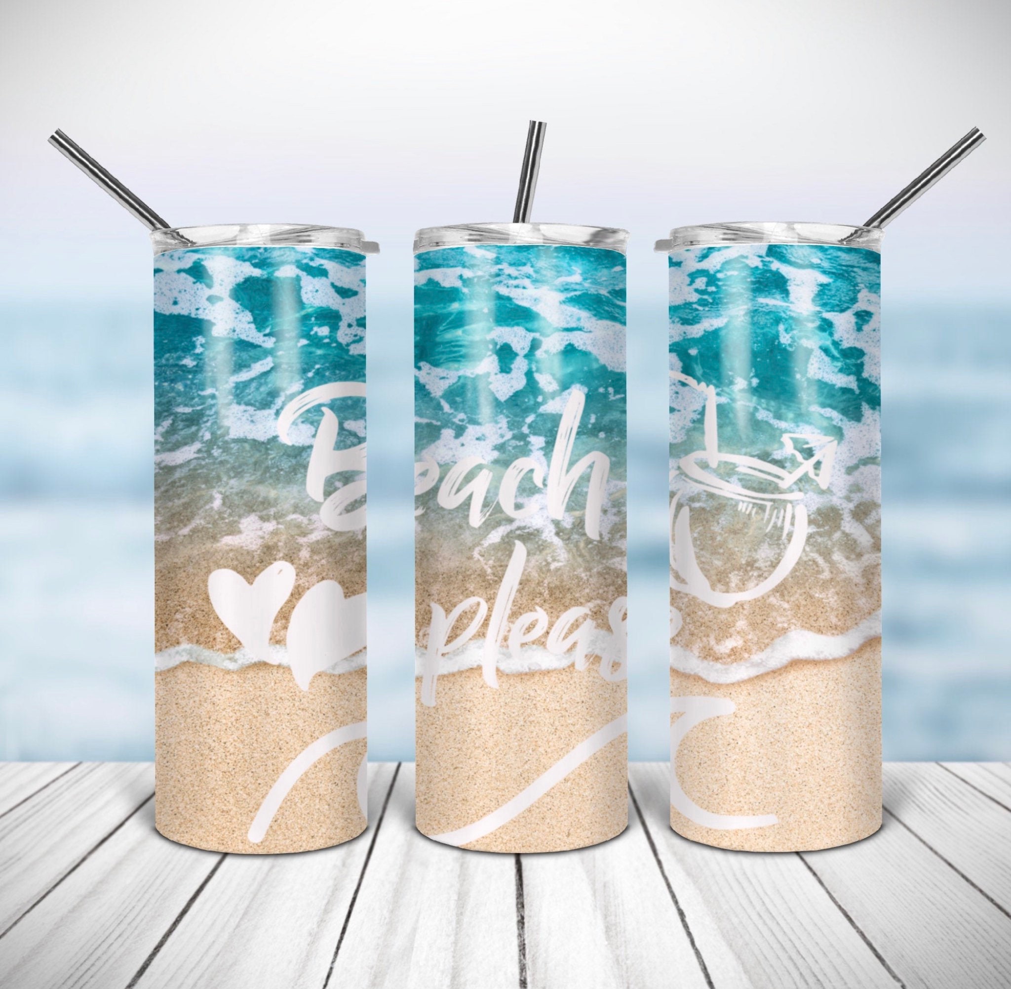 Custom Beach Please Tumbler 20 Oz Beach Tumbler Summer Etsy