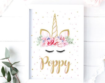 Einhorn Floral personalisierte Namen Druck