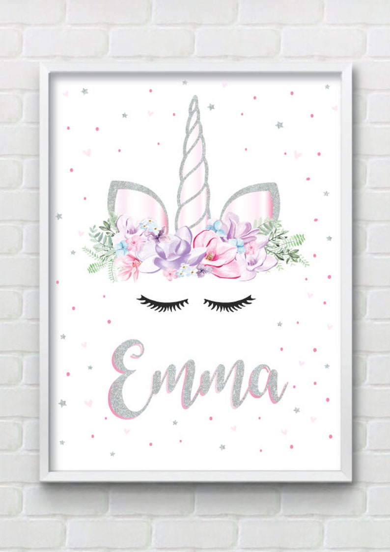 unicorn floral personalised name print etsy