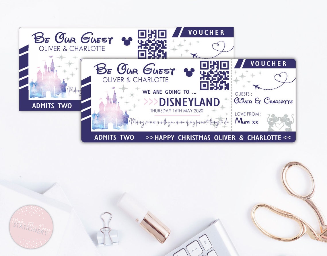 Personalised Disney / Disneyland Voucher Ticket / Airline Etsy Israel