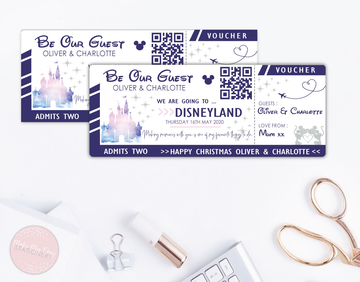 Personalised Disney / Disneyland Voucher Ticket / Airline