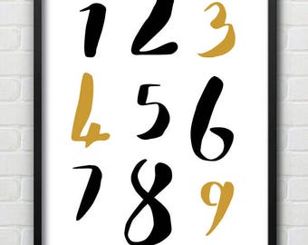 Mono & Ochre Counting Numbers Wall Print / Colours Can Be Amended