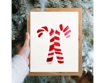 Candy cane watercolor painting, original art, made by hand, gift, recycled paper, home decor, holiday christmas candy cane wall art