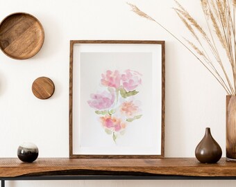 Flower bouquet watercolor painting, original art piece, made by hand, wall art home décor,