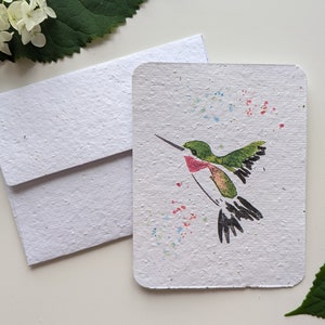 Colibri aquarelle sur papier à planter ou papier blanc aquarelle, bordures usées