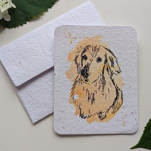 Chien golden retriever aquarelle Woofy sur papier à planter ou papier blanc aquarelle, bordures usées