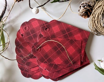 Red plaid gift tags made from recycled paper pack of 18 tags