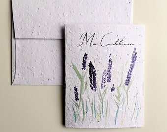 Sympathy card, watercolor lavender flowers on plantable seed paper or watercolor white paper, condolence card, my sympathies