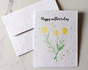 Mother's day card, watercolor yellow wild flowers on seed paper or watercolor white paper, happy mother's day