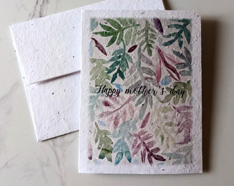 Mother's day card, watercolor wild flower plants on seed paper or watercolor white paper, worn out borders, happy mother's day