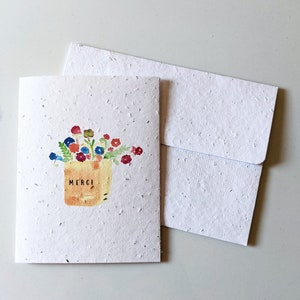 Enveloppe pour carte à planter, graines de fleurs sauvages, carte de remerciement, sac aquarelle rempli de fleurs sur papier graine blanc, carte de remerciement