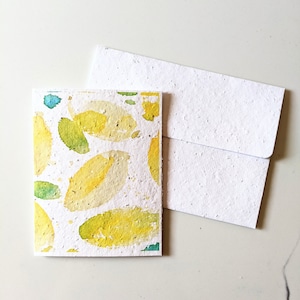Enveloppe de carte plantable graines de fleurs sauvages, citrons aquarelles sur papier graine blanc, carte d’anniversaire, carte de remerciement, pas de carte de texte