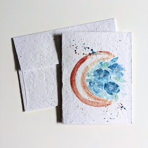 Enveloppe de carte plantable graines de fleurs sauvages, aquarelle déclinant des fleurs de croissant de lune sur papier de graines blanc, anniversaire, carte de remerciement, pas de texte