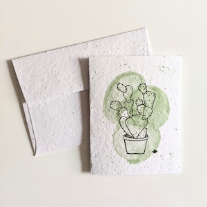 Cactus en pot aquarelle sur papier graines à planter ou papier blanc aquarelle, carte de remerciement, carte d'anniversaire