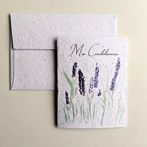 Sympathy card, watercolor lavender flowers on plantable seed paper or watercolor white paper, condolence card, my sympathies image 1