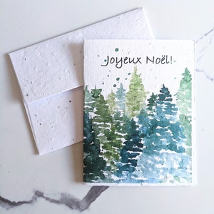Enveloppe de carte plantable graines de fleurs sauvages, forêt de pins de Noël sur papier de graines de fleurs sauvages blanches, papier plantable, carte de Noël