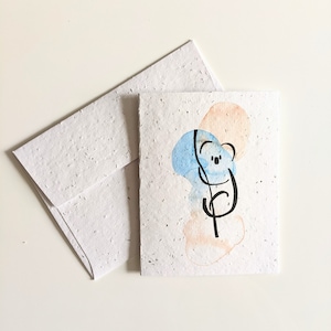 Enveloppe de carte à planter Koala, graines de fleurs sauvages, bleu orange aquarelle sur papier graine blanc, carte de remerciement, amitié, carte d'anniversaire