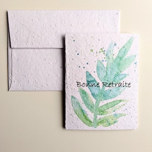 Carte de bonne retraite, fleur de plante aquarelle orange pourpre sur du papier pour graines à planter ou du papier blanc aquarelle, carte de remerciement