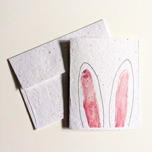Oreilles de lapin aquarelles sur papier graine blanc ou papier aquarelle, carte de Pâques, carte de remerciement, sans texte, carte d'anniversaire