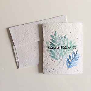 Bonne retraite, feuilles d'aquarelle sur papier graines plantables ou papier blanc aquarelle, carte de retraite, carte d'amitié