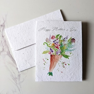 Carte fête des mères, bouquet de fleurs aquarelle sur papier graine blanc ou papier aquarelle, carte de remerciement, bonne fête des mères