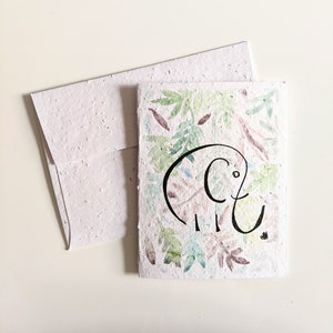 Aquarelle d’éléphant plantes sauvages sur papier graine plantable ou aquarelle papier blanc, anniversaire, carte de remerciement