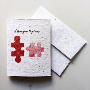 Casse-tête aquarelle Je t'aime en morceaux sur du papier de graines à planter ou du papier blanc aquarelle, carte de jeu de mots drôle de carte d'amour