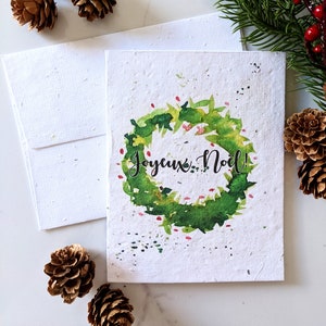 Récif de Noël de vacances sur papier de graines plantables ou papier blanc aquarelle, carte de Noël de vacances