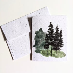 Forêt d'arbres sur papier de graines à planter ou papier blanc aquarelle, carte d'anniversaire, carte de remerciement, carte sans texte