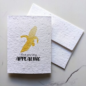 Banane aquarelle sur papier de graines à planter ou papier blanc aquarelle, je vous trouve attirant, carte d'amour, jeu de mots drôle, saint valentin