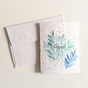 Merci feuilles d’aquarelle sur papier de graines plantable ou papier blanc aquarelle, carte de remerciement, carte d’amitié