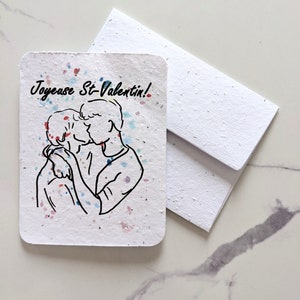 Valentine's day card, Romantic men couple on plantable seed paper or watercolor white paper, gay couple, anniversary, colorful  card