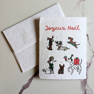 Chiens festifs de Noël sur du papier à graines ou du papier blanc aquarelle, carte de remerciement, carte d'anniversaire