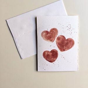Carte d’amour, chaleurs de bronze sur le papier blanc d’aquarelle, carte de jour de Valentine, carte d’amour, carte de mariage, anniversaire, carte d’aquarelle en bronze