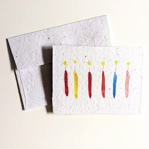 Enveloppe de carte plantable graines de fleurs sauvages, bougies d’anniversaire à l’aquarelle sur papier graine blanc, carte d’anniversaire, carte d’anniversaire, pas de carte de texte